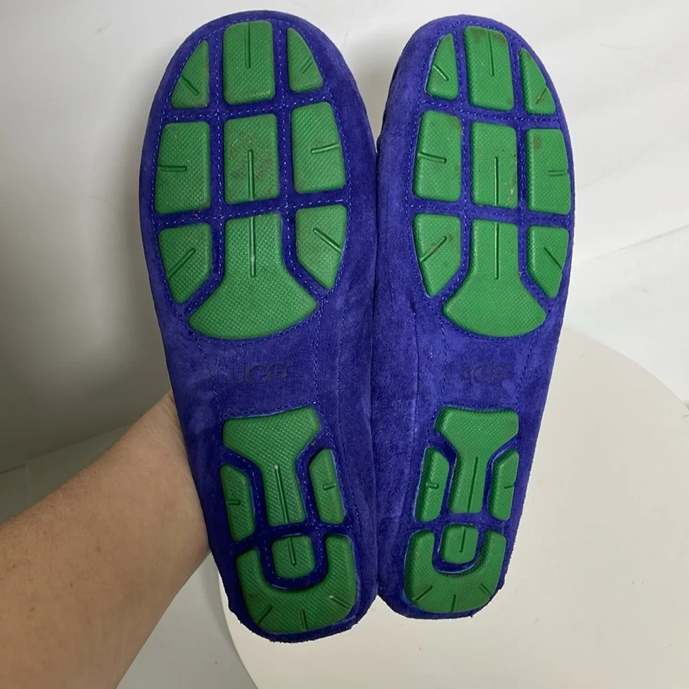 UGG Purple Suede Moccasins with Green Laces - Picture 9 of 9